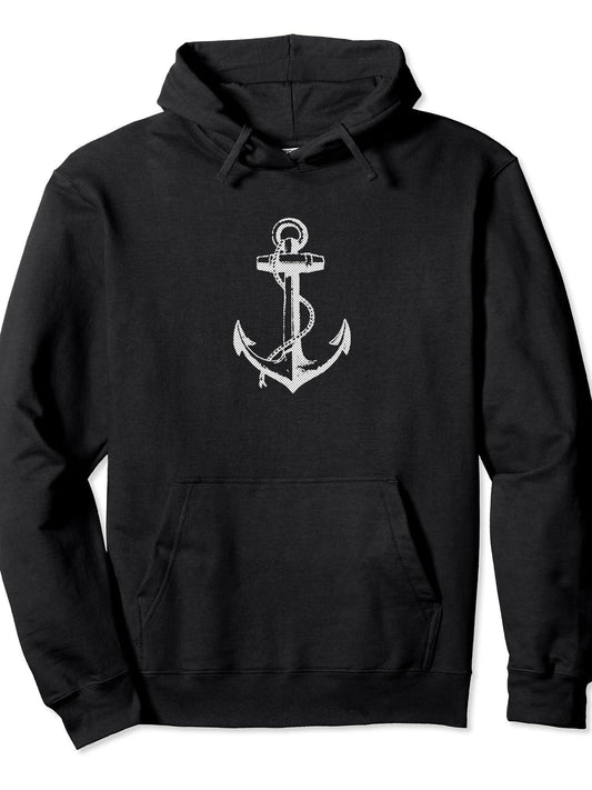 Anchor Boating Fishing Water Sports Lake Hoodie Anchor Black 250gsm Cotton Long Sleeve Men Casual Hoodie
