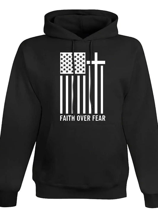 An Interesting Graphic Design Men's Art Street Style Hoodie Black Faith Over Fear Black 250gsm Cotton Long Sleeve Men Casual Hoodie